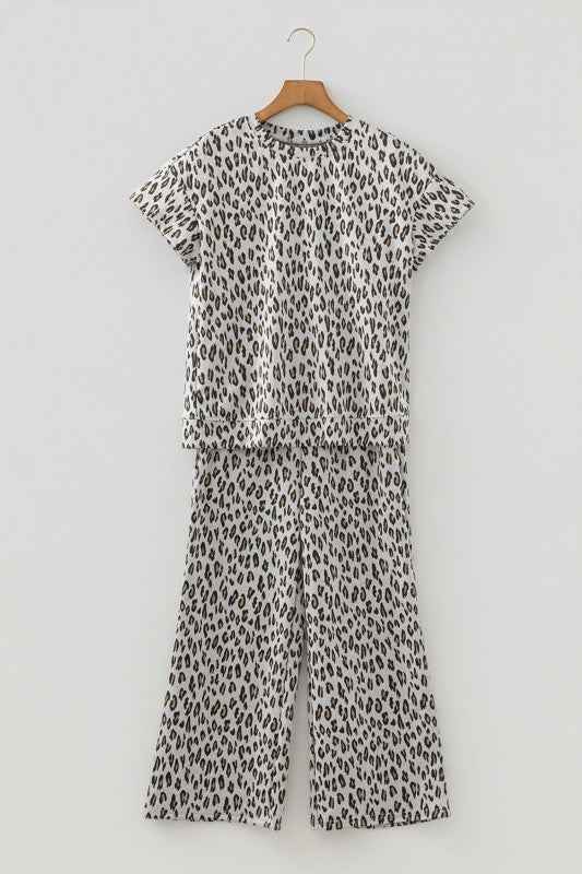 Leopard Short Sleeve Tee & Pants Set