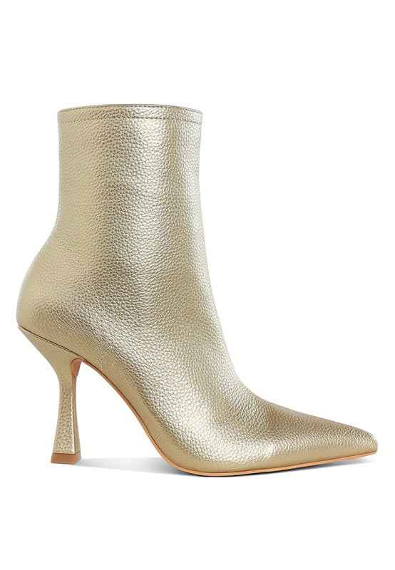 Tentia Metallic Pleather Spool Heel Boots