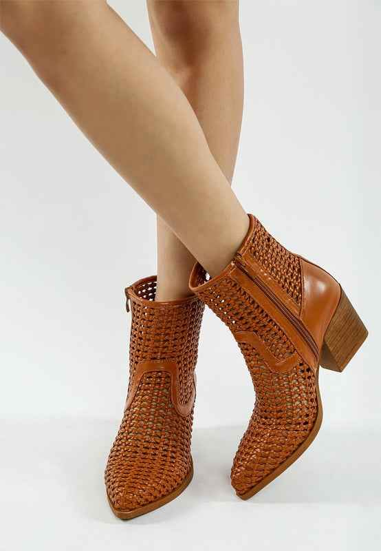 Artisole Woven Pleather Block Heel Boots