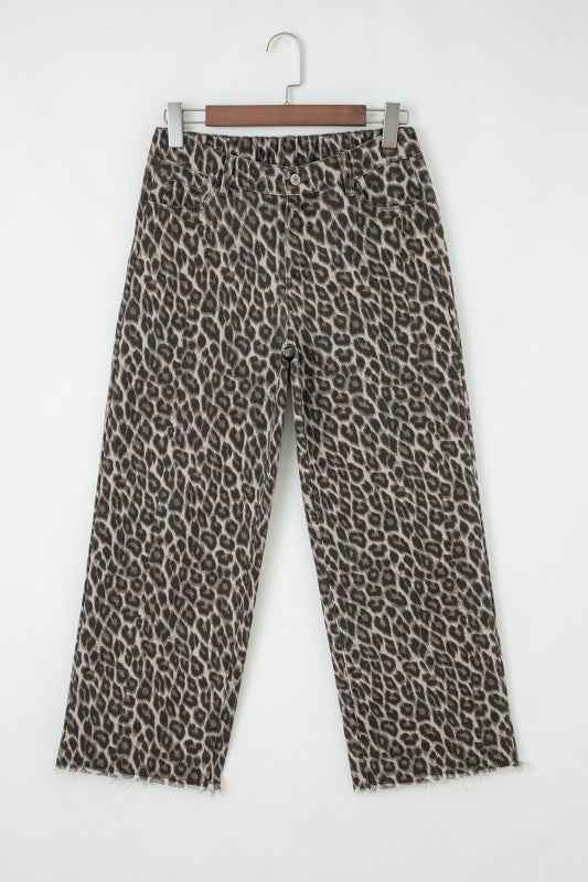 Leopard Denim Straight Leg Jeans