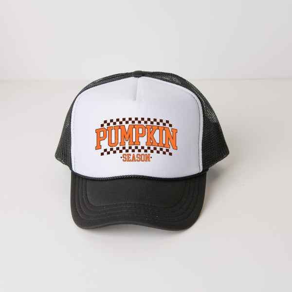 Checkered Arched Pumpkin Season Foam Trucker Hat
