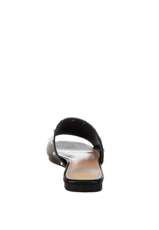 Renaldi Genuine Leather Studded Slip-On Flats