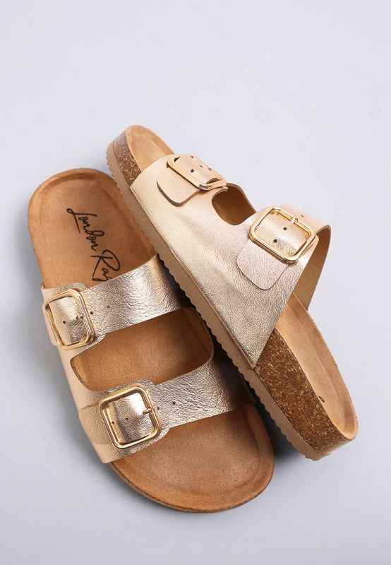 Parla Metallic Double Buckle Sandals