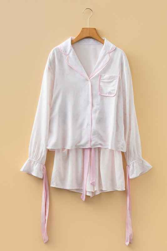 Bow Tie Lattice Top and Shorts Pajama Set