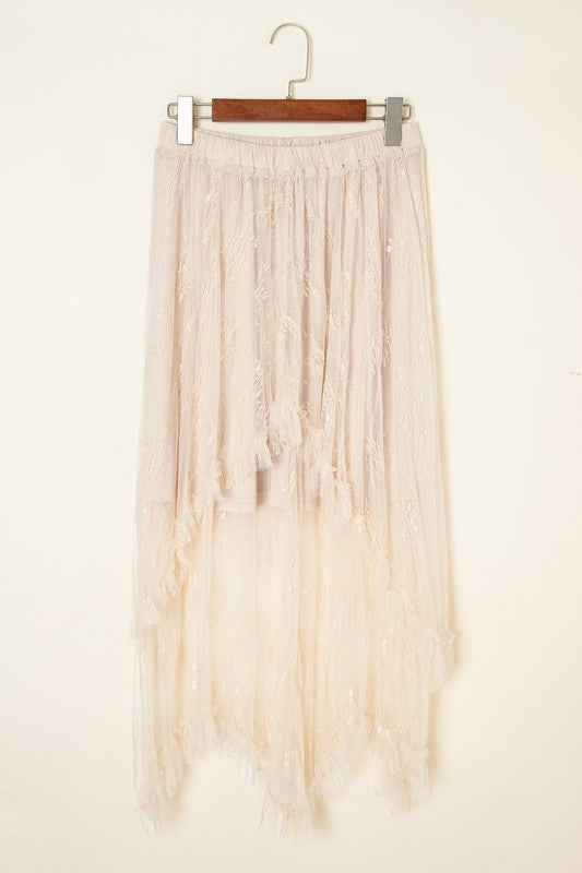 Lace Cascading Tiered High Waist Maxi Skirt