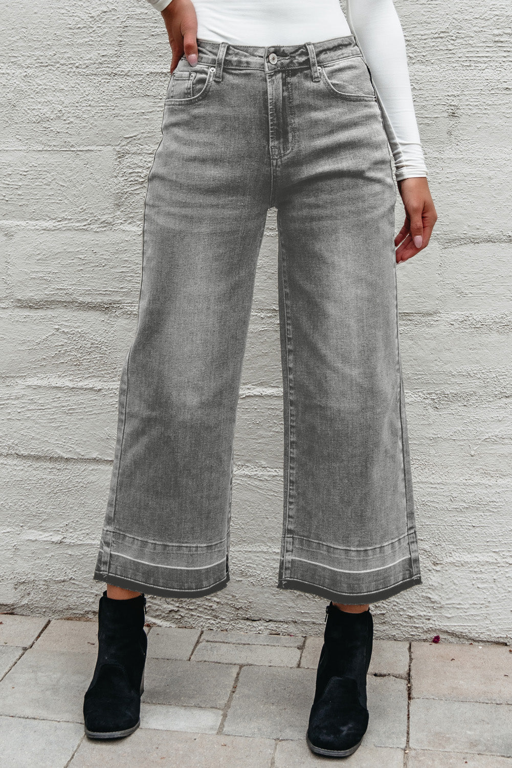 Gray Raw Hem Straight Leg Loose High Waist Jeans Dear-Lover Dropshipping
