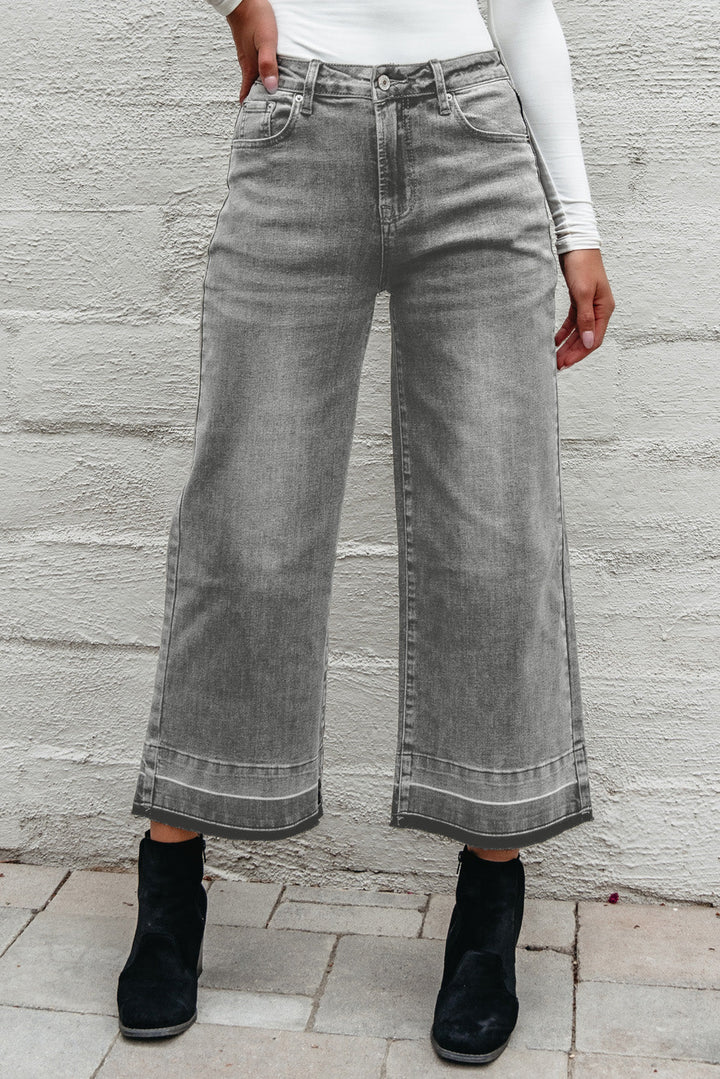 Gray Raw Hem Straight Leg Loose High Waist Jeans Dear-Lover Dropshipping