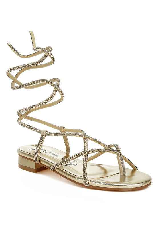 Babbity Rhinestone Embellished Lace-Up Sandals