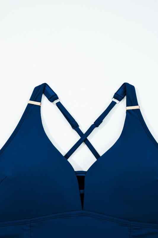 Solid Crossed Straps One Piece Swim Dress