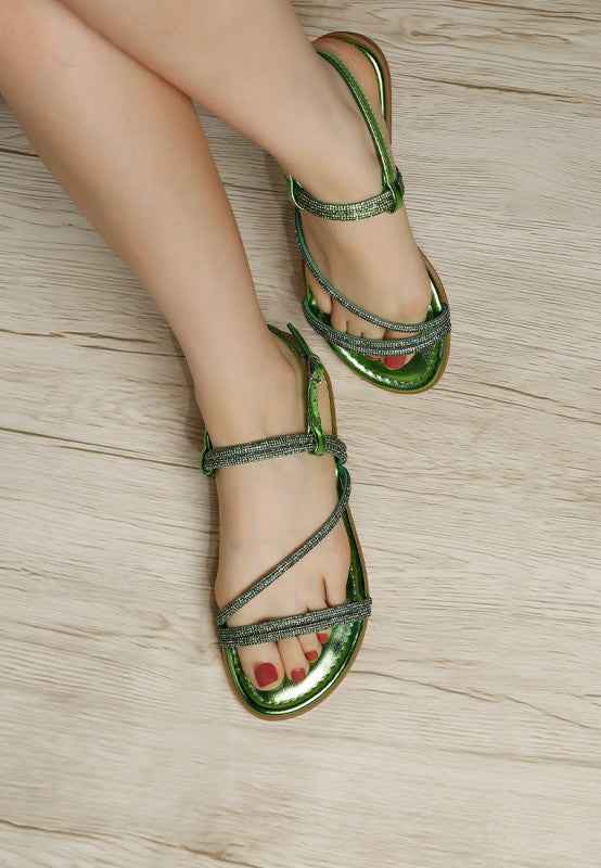 Bawley Rhinestone Strappy Flat Sandals