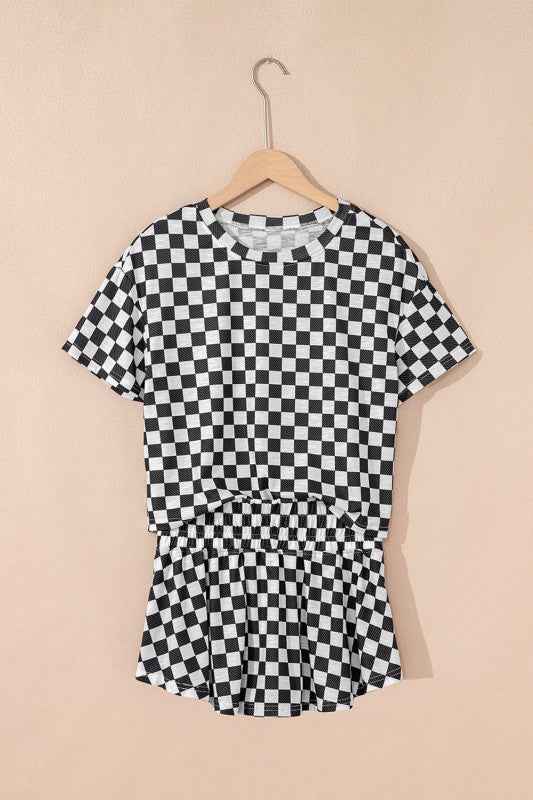 Checker T-Shirt & High Waist Skort Set