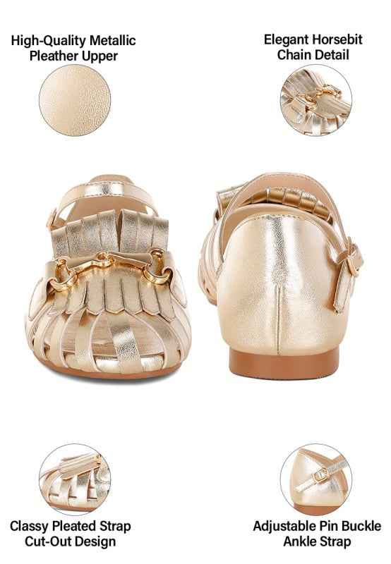 Noori Metallic Fringe Flat Sandals