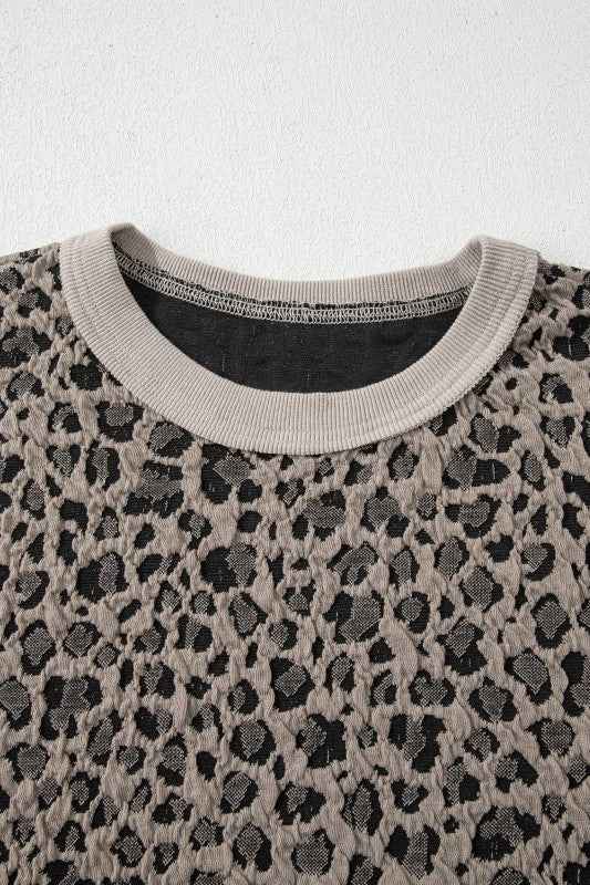Leopard Textured Short Sleeve Jumper and Pants Set
