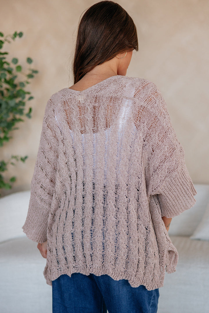 Old Rose Hollowed Pattern Knit Drop Shoulder Open Sweater Cardigan Dear-Lover Dropshipping