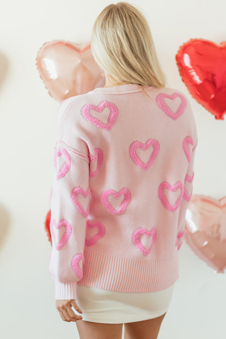 Pink Heart Shape Bubble Sleeve Baggy Sweater Dear-Lover Dropshipping
