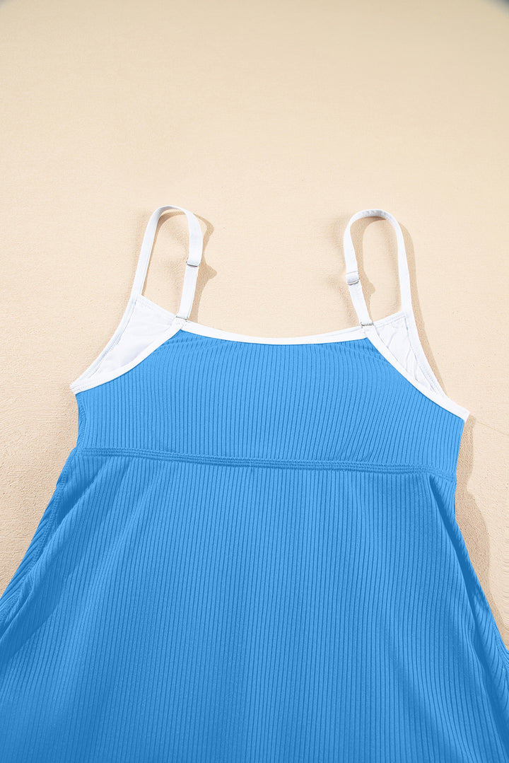 Dusk Blue Color Block Edge Ribbed Pocketed Lined Swim Dress Dear-Lover Dropshipping