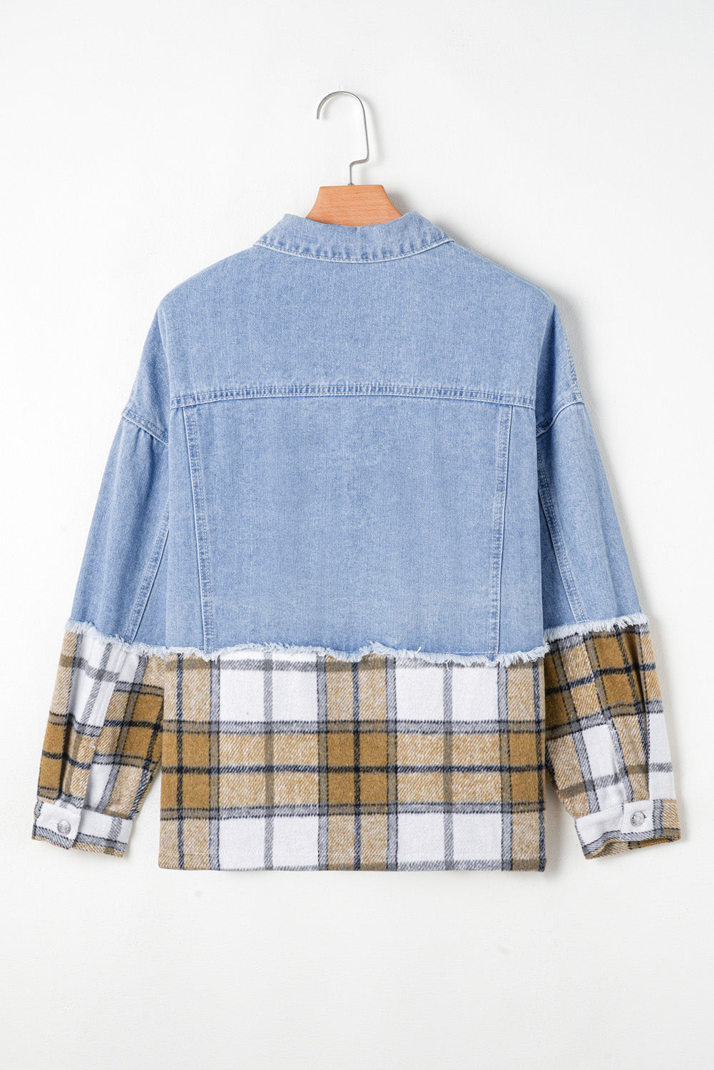 Khaki Plaid Patchwork Buttoned Oversized Denim Jacket Dear-Lover Dropshipping