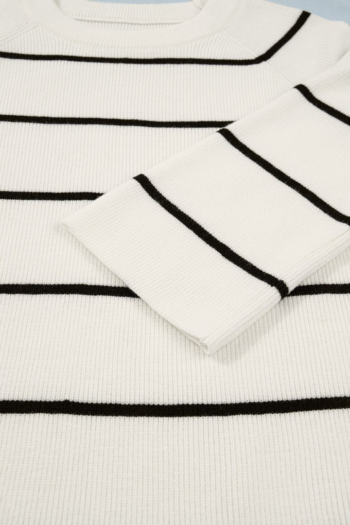 White Stripe Ribbed Knit Half Sleeve Loose Sweater Tee Dear-Lover Dropshipping