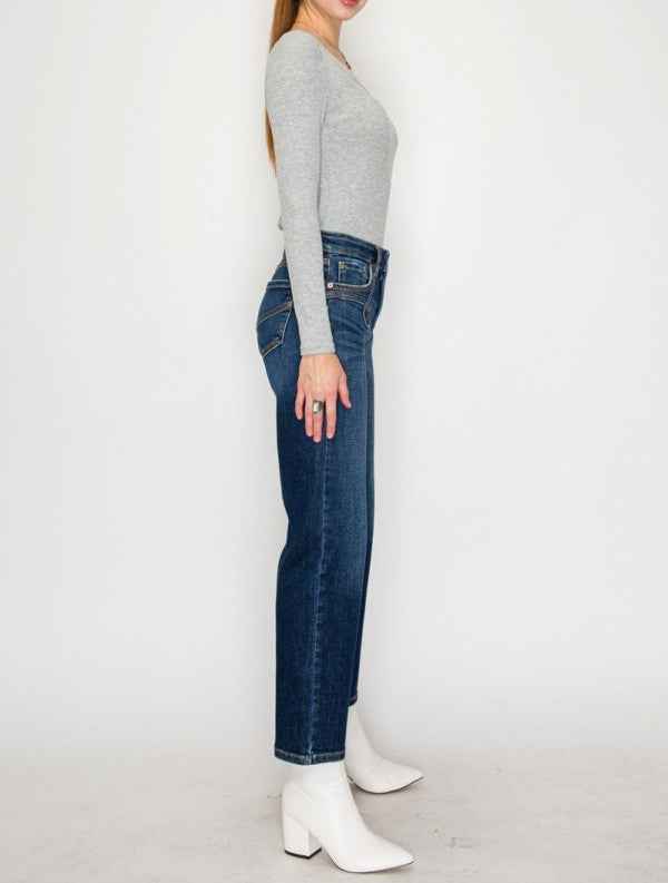 High Rise Ankle Straight Jeans - Western Detail De