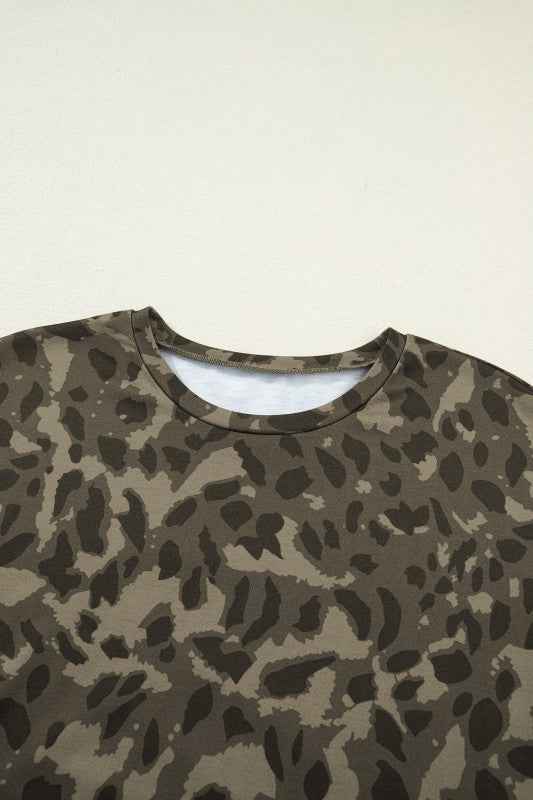 Leopard Crew Neck Tee & High Waist Shorts Set