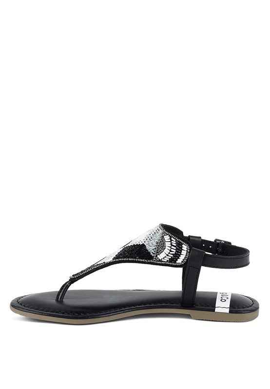 Chitra Pin Buckle Beaded Flat Sandals