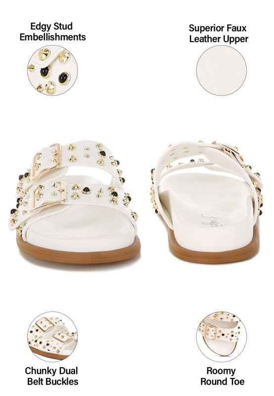 Jayata Metallic Stud Embellished Sliders