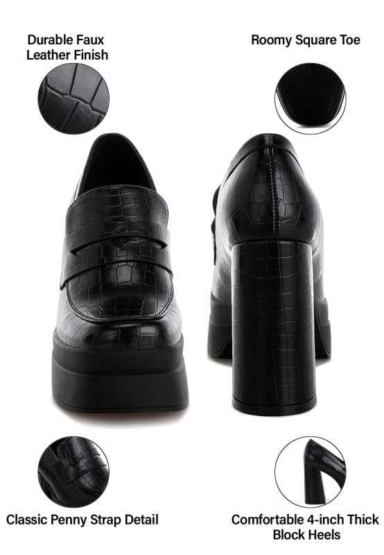 Edwina Chunky Penny Strap Heeled Loafers