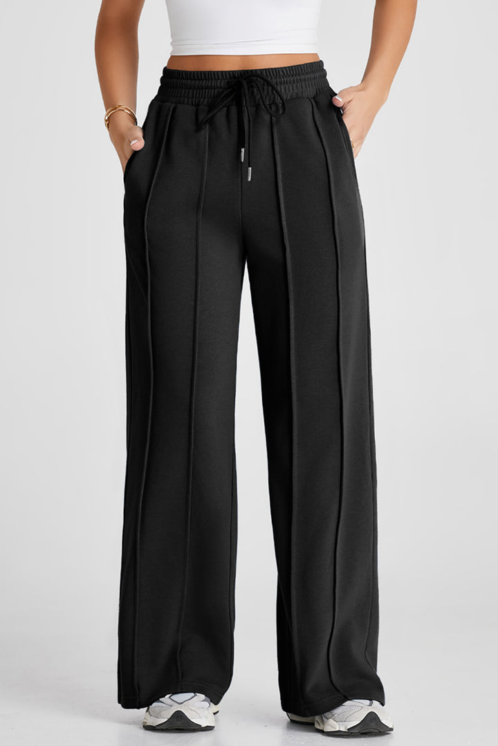 Gray Seamed Drawstring High Waist Wide Leg Sweatpants Dear-Lover Dropshipping