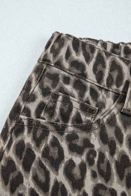 Leopard Denim Straight Leg Jeans