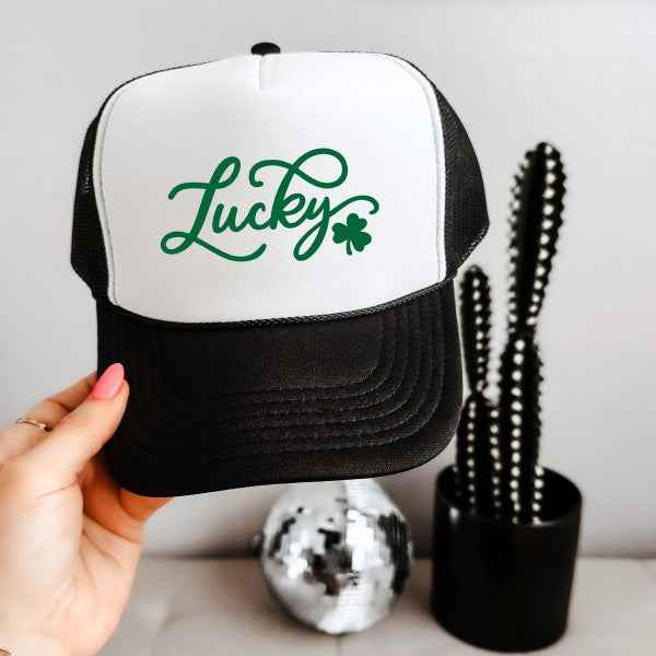 Cursive Lucky Clover Foam Trucker Hat