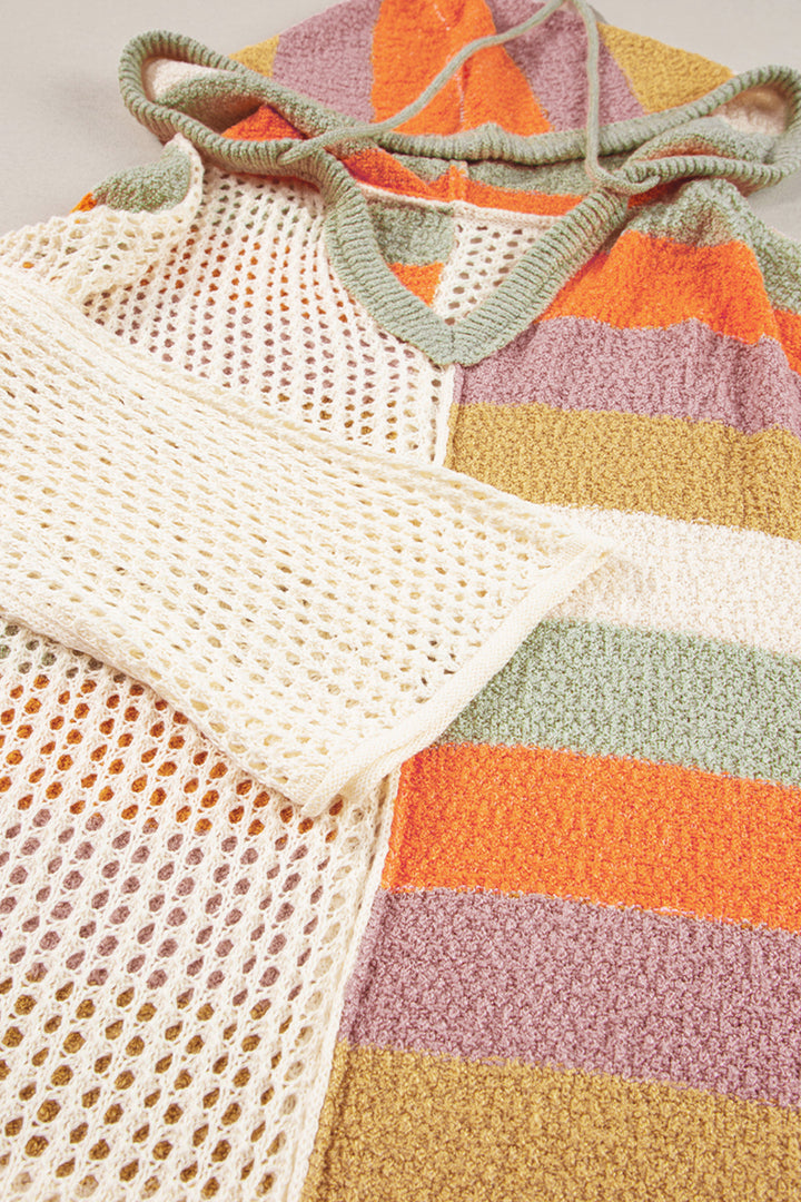 DEAR-LOVER Beige Oversized Colorblock V Neck Hooded Sweater Dear-Lover Dropshipping