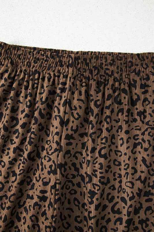 Leopard Elastic High Waist Loose Corduroy Pants