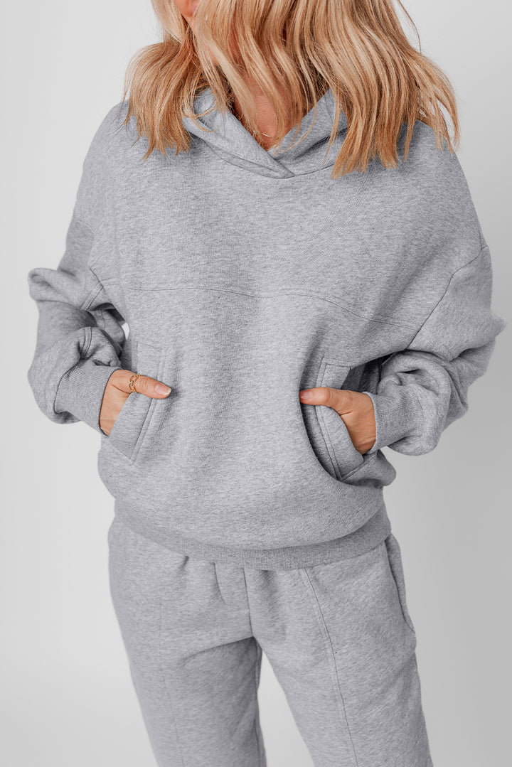 Gray Solid Exposed Seams Hoodie and Joggers Activewear Set Dear-Lover Dropshipping