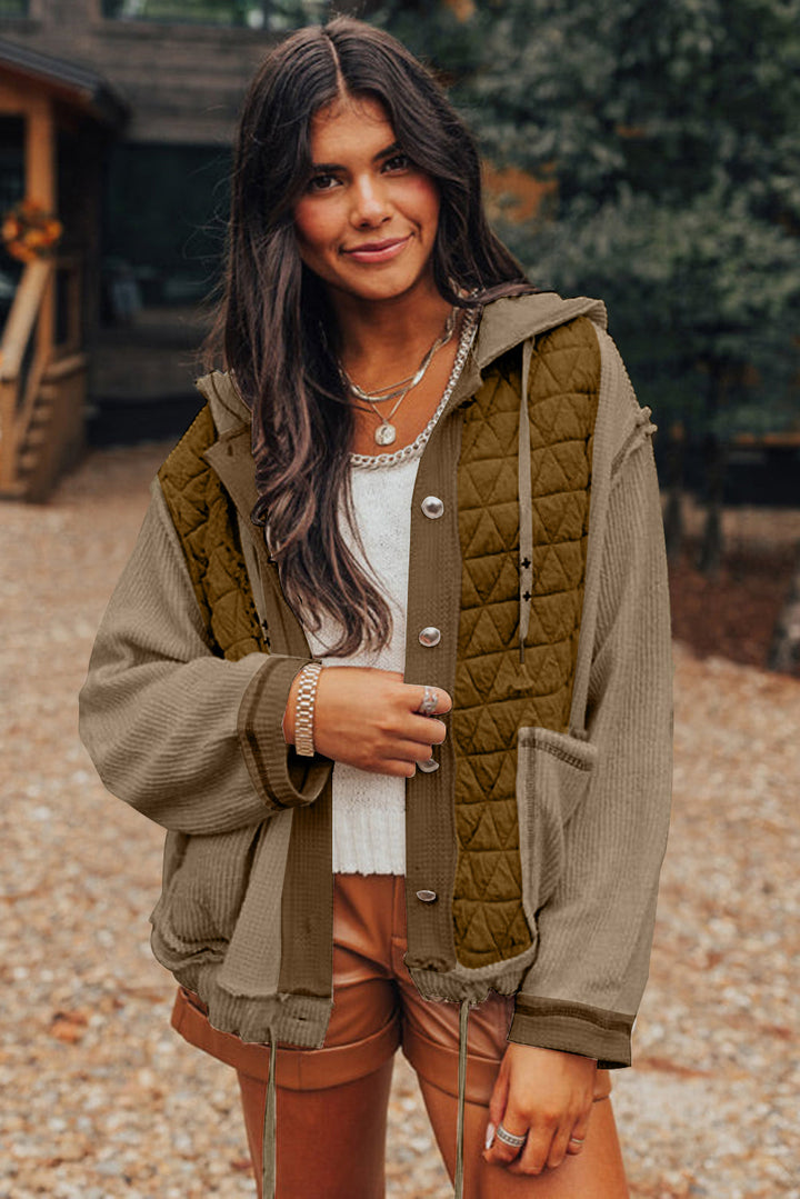 Jungle Green Quilted Textured Patchwork Loose Fit Hooded Jacket Dear-Lover Dropshipping