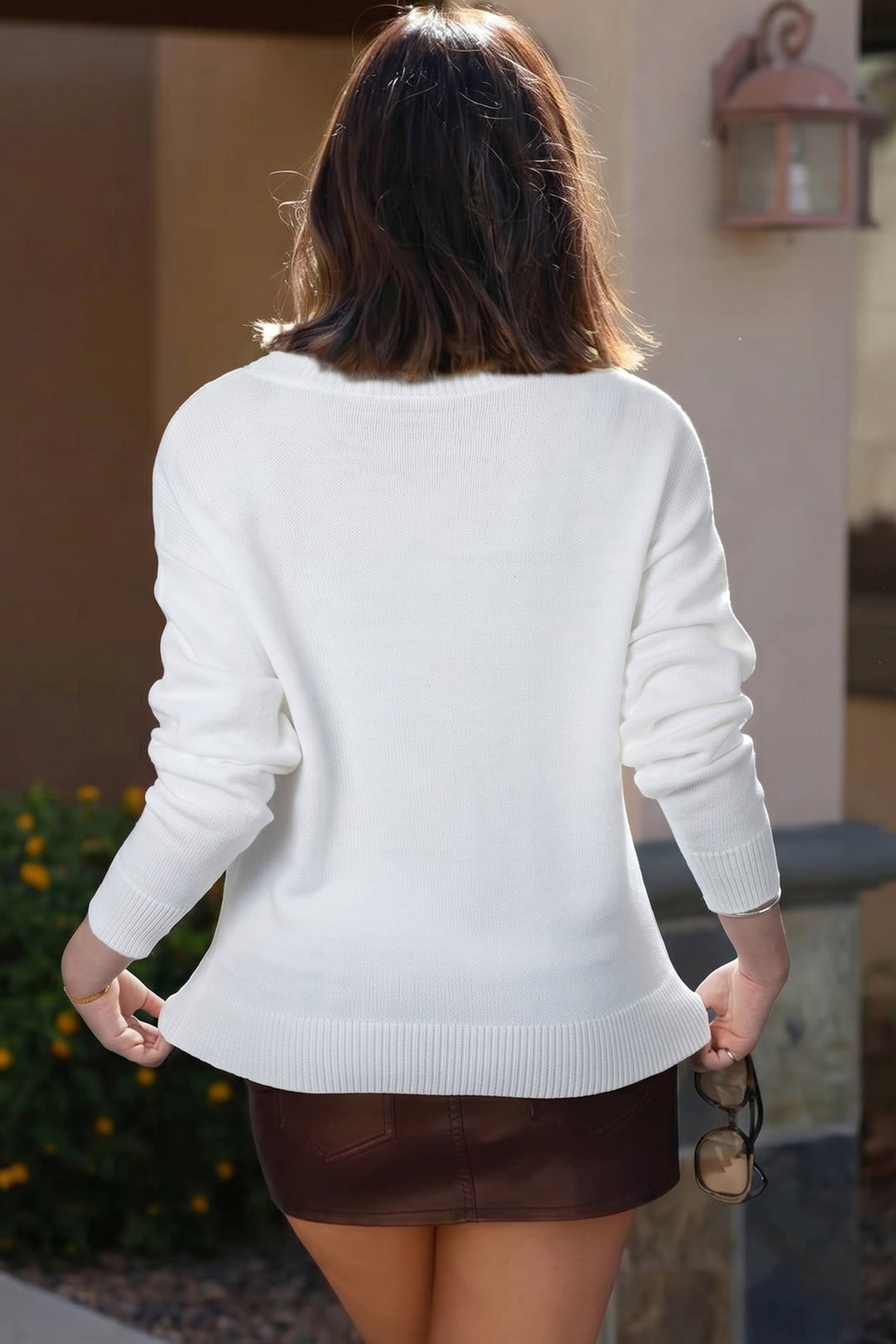 White Retro Flying Mallard Pattern Drop Shoulder Pullover Sweater Dear-Lover Dropshipping