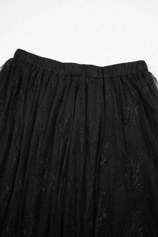 Lace Cascading Tiered High Waist Maxi Skirt