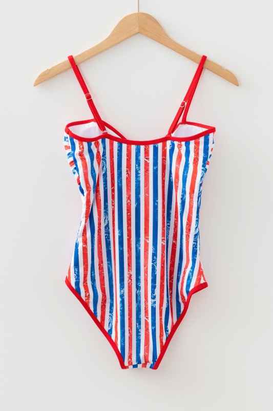 Americana Stripe Cutout Spaghetti Strap Swimsuit