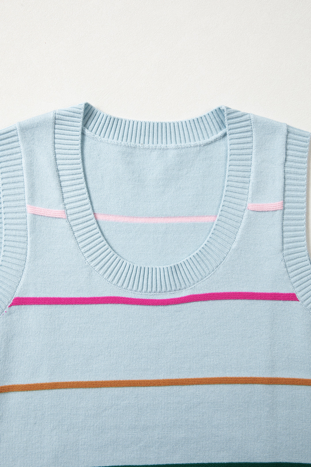 Sky Blue Stripe Round Neck Knitted Sweater Tank Dear-Lover Dropshipping