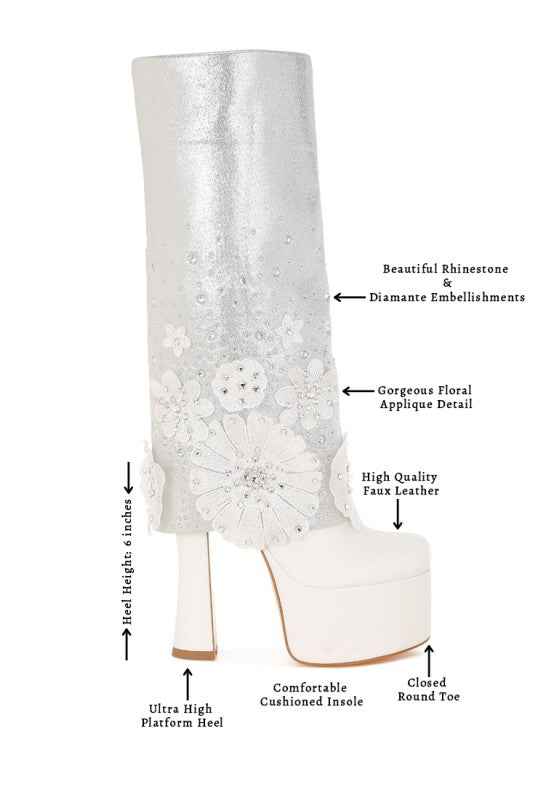 Sundra Floral Applique Platform Heeled Boots