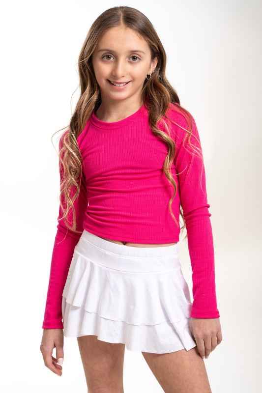 Girls Lily Long Sleeve Ribbed Crop Top