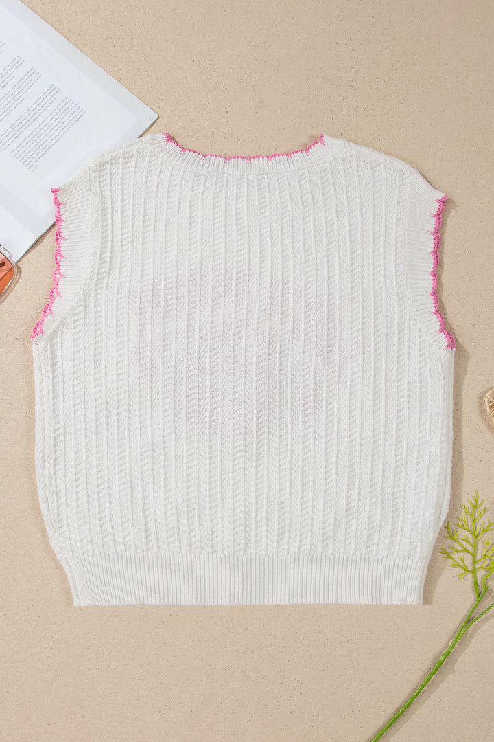 White Lets Play Rugby Pattern Textured Knit Casual Shift Sweater Vest Dear-Lover Dropshipping