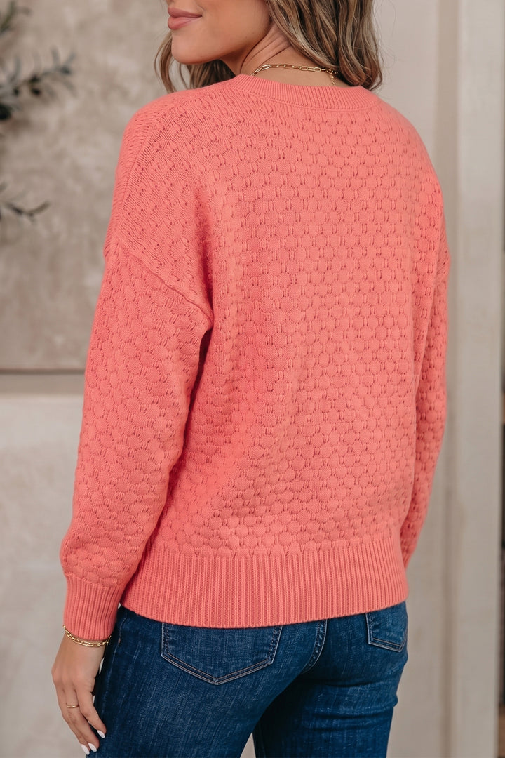 Coral Paradise Breathable Patterned Knit Drop Shoulder Pullover Sweater Dear-Lover Dropshipping
