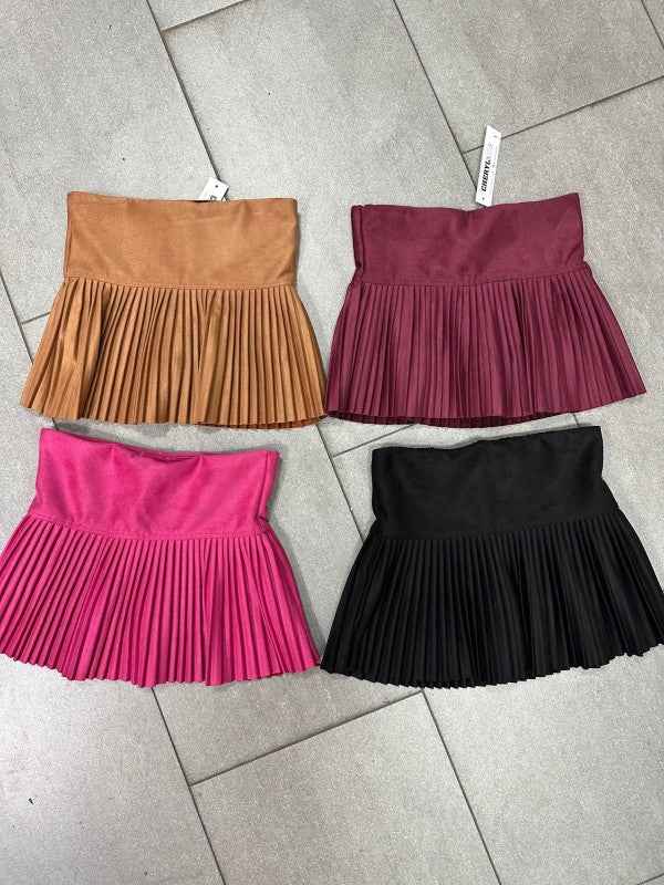 Girls Suede Pleated Skort