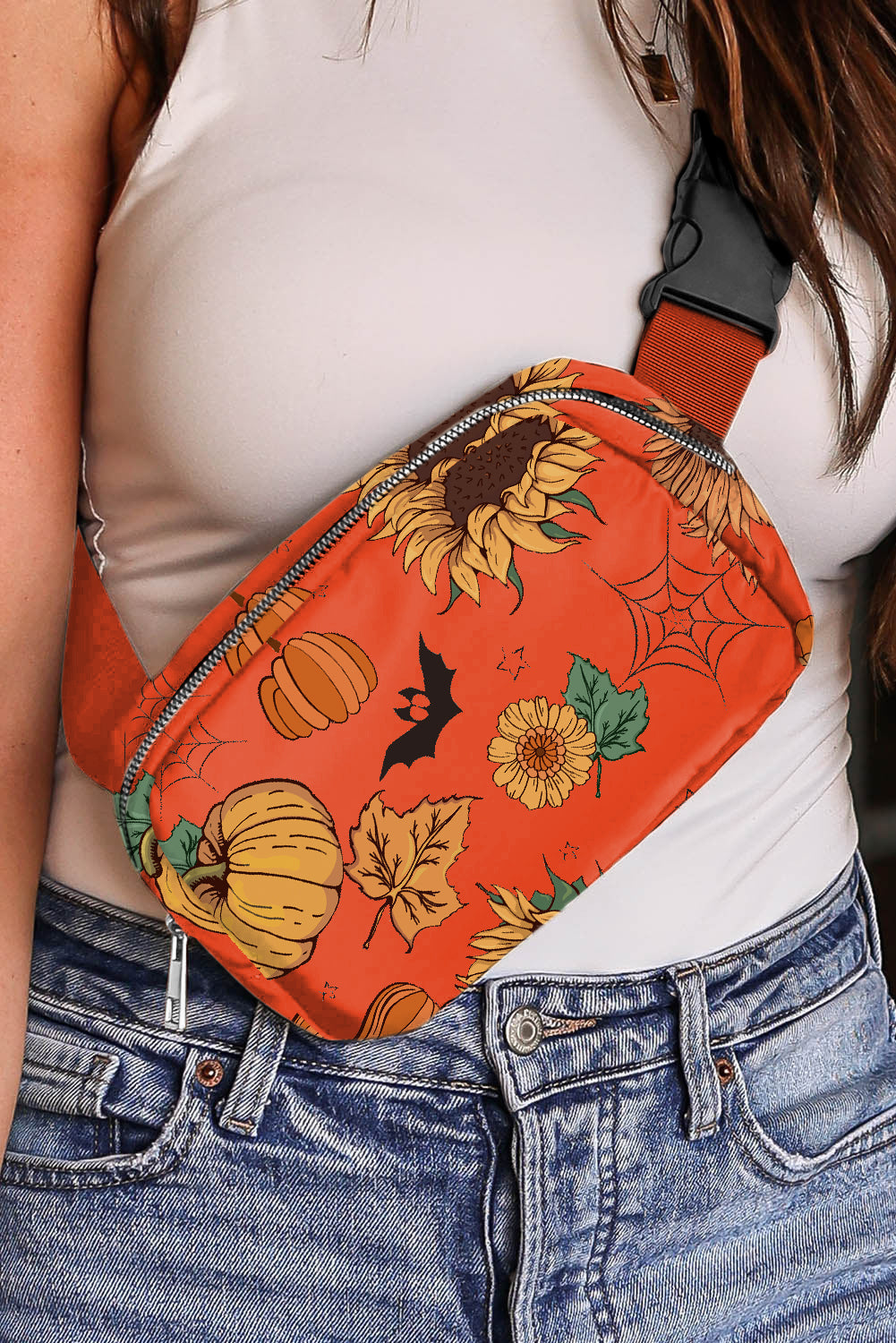 Orange Pumpkin Sunflower Halloween Graphic Crossbody Bag Dear-Lover Dropshipping
