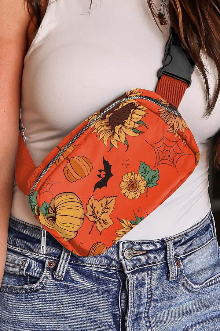 Orange Pumpkin Sunflower Halloween Graphic Crossbody Bag Dear-Lover Dropshipping