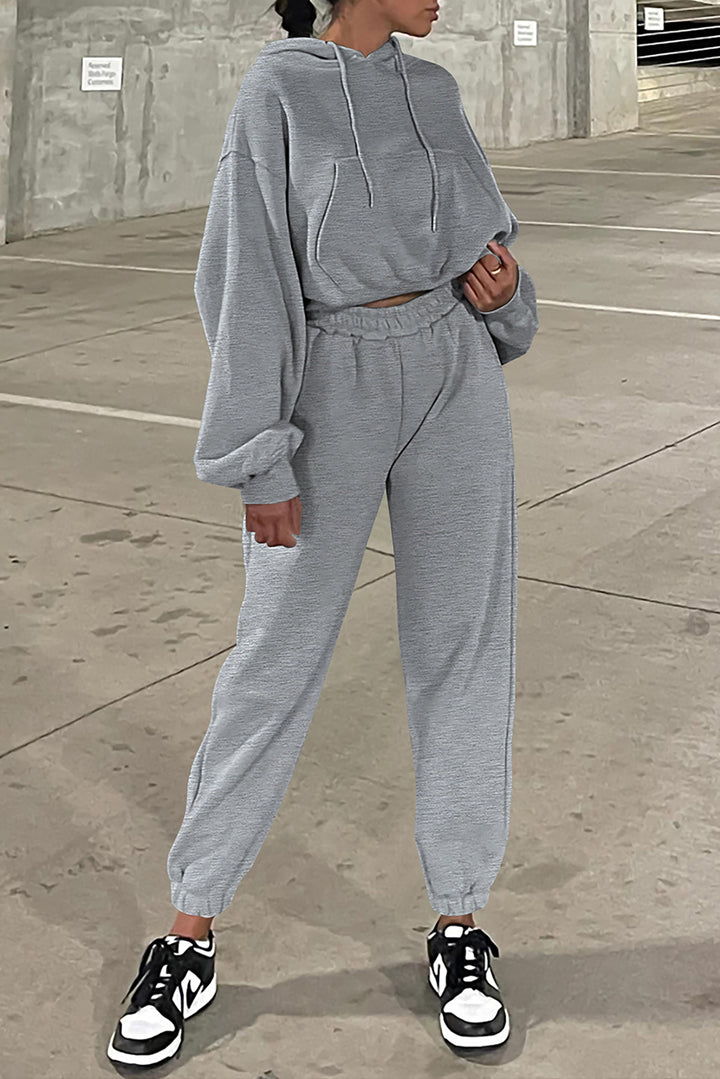 Gray Solid Drop Shoulder Hoodie and Joggers Activewear Set Dear-Lover Dropshipping