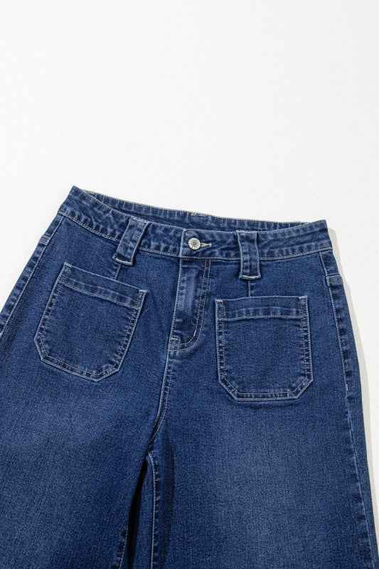 Denim Patch Pocket Wide Leg Jeans