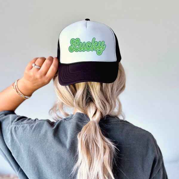 Green Lucky Cursive Foam Trucker Hat