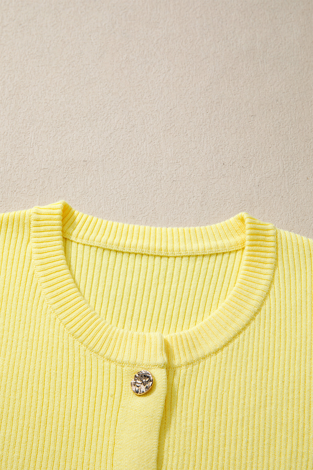 Yellow Cream Ribbed Knit Contrast Frilled Short Sleeve Sweater Cardigan Dear-Lover Dropshipping