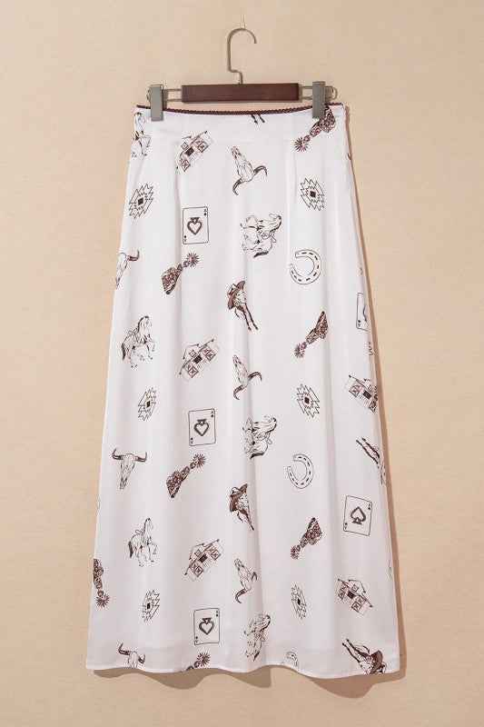 Western Lace Trim High Waist Maxi Skirt
